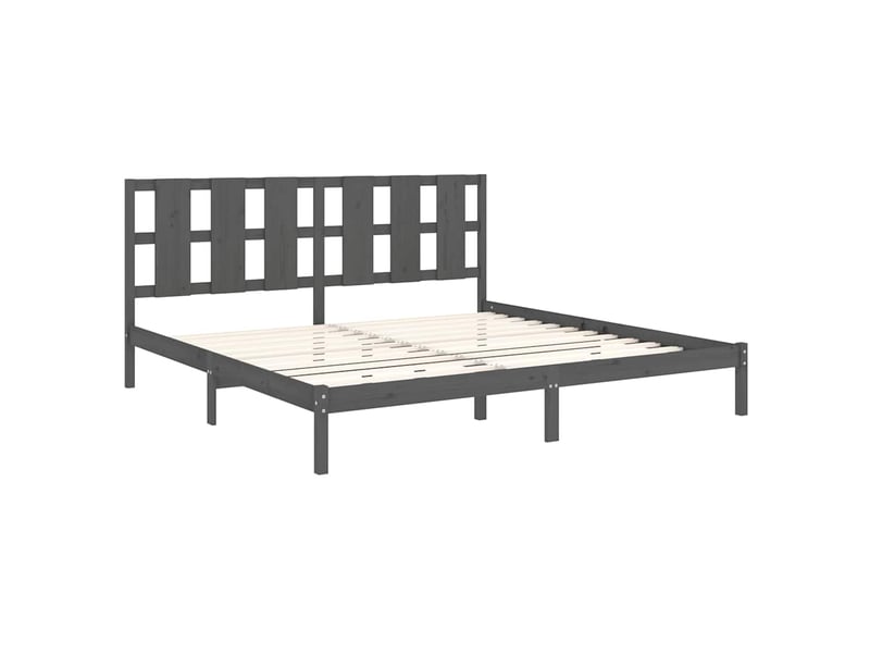 Lit double- lit adulte - cadre de lit sans matelas gris 200x200 cm bois massif de pin - Conforama C