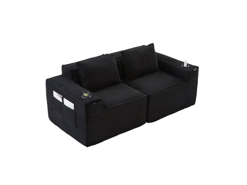 Canapé modulable, canapé 2 places, en velours, poches latérales, porte-gobelets, format compressé, sans montage - Conforama B
