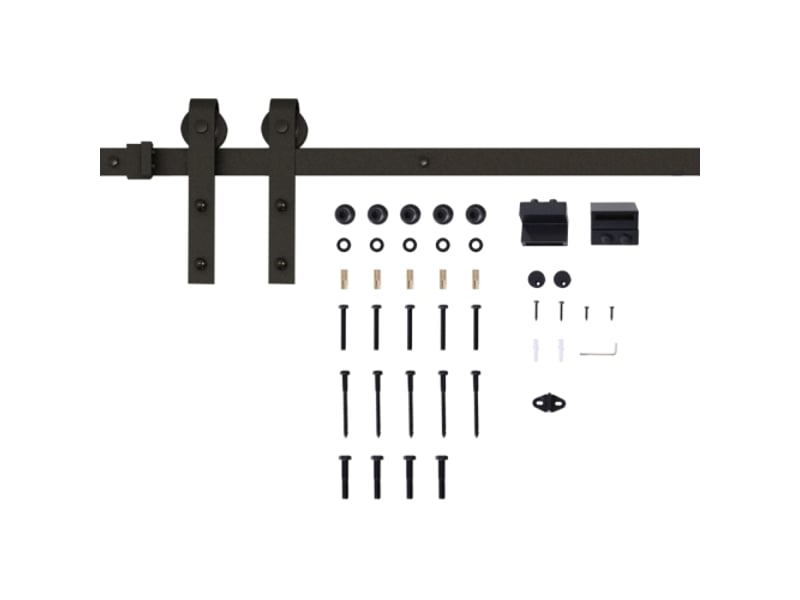  Kit de rail coulissant pour porte coulissante 2 m en métal noir, capacité 100 kg, système de guidage robuste pour aménagement intérieur  - Conforama A