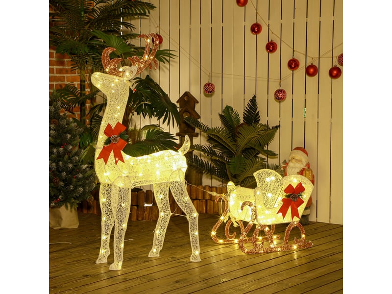  Renne et traîneau lumineux de noël avec 170 led blanc chaud, décoration de noël pour intérieur et extérieur, 50x29x42cm  - Conforama A