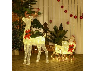 Renne et traîneau lumineux de noël avec 170 led blanc chaud, décoration de noël pour intérieur et extérieur, 50x29x42cm