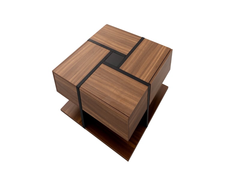  Table basse carrée avec 4 tiroirs, 78 x 78 x 36 cm, noir et aspect bois  - Conforama A