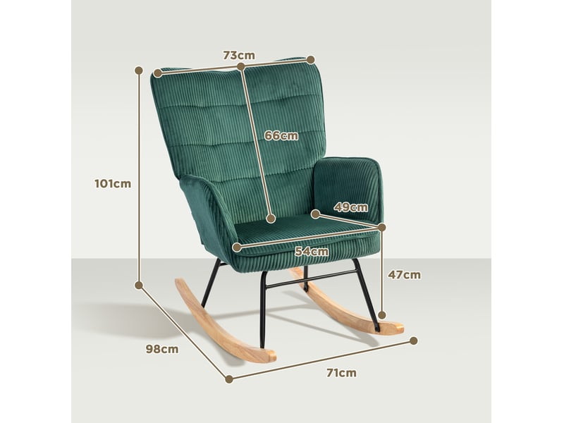  Fauteuil à bascule tcqpz en polyester effet velours côtelé vert foncé 71 x 98 x 101 cm  - Conforama C