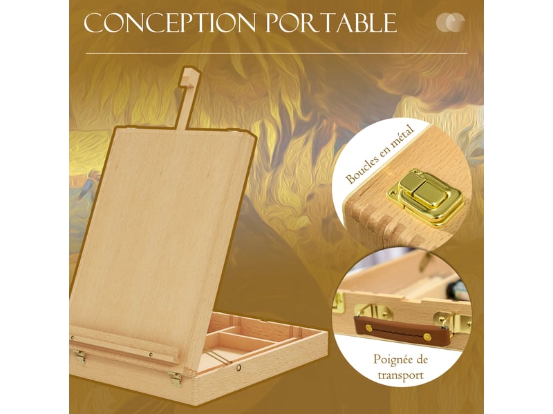 Chevalet de table en bois pour toile jusqu'à 61 cm bois de hêtre planche à dessin bois pliante naturel - Conforama W