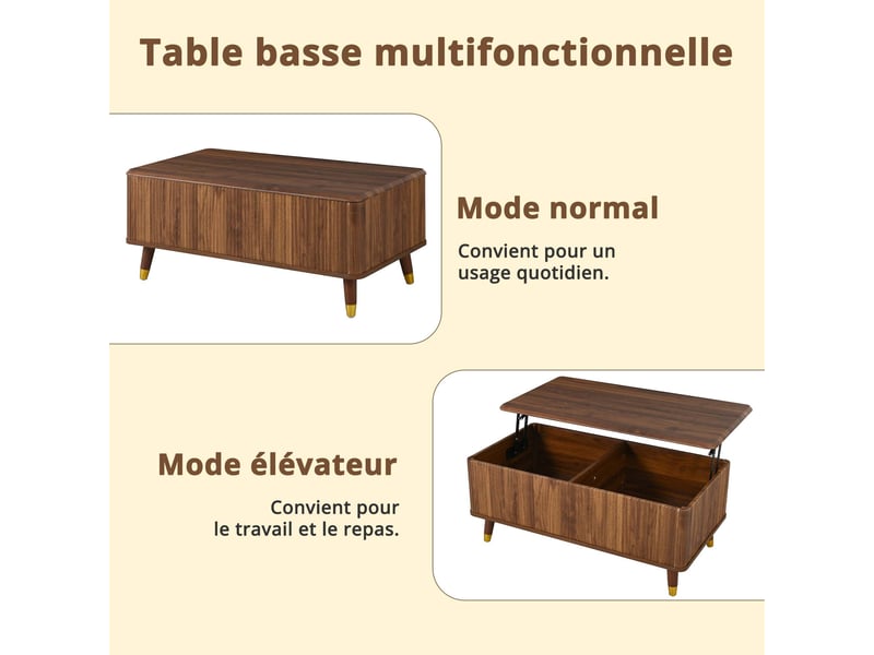 Table basse relevable effet noyer 97x52cm  - Conforama D