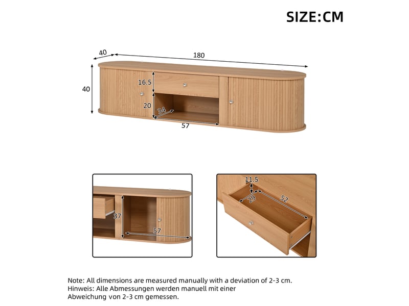  Meuble tv bois clair 180 cm panneau de particules  - Conforama C