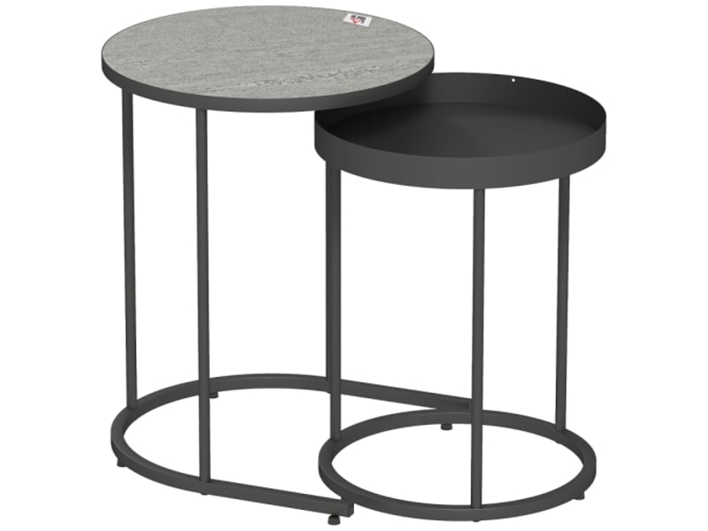 Lot de 2 tables basses gigognes en métal gris, design plateau pour salon - Conforama A