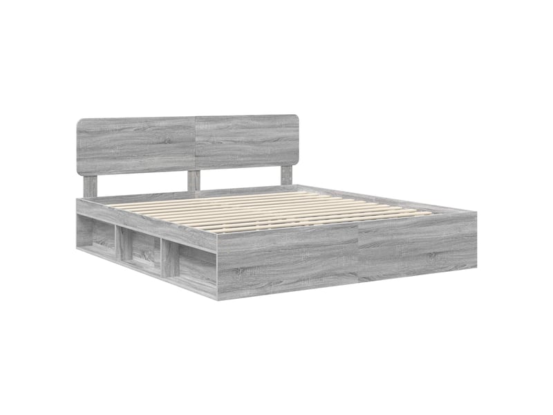 Lit double- lit adulte - cadre de lit gris sonoma 200 x 200 cm pin massif - Conforama C