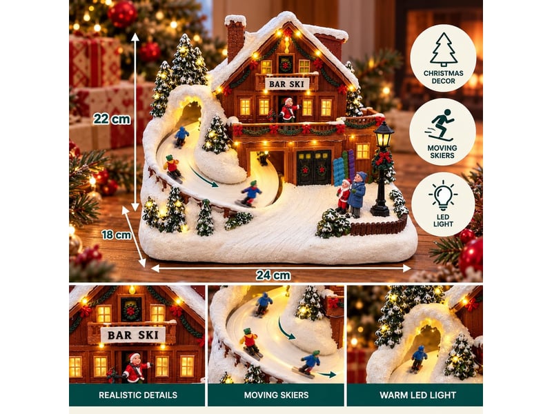  Village de noël animé avec skieurs mobiles et éclairage del  - Conforama B