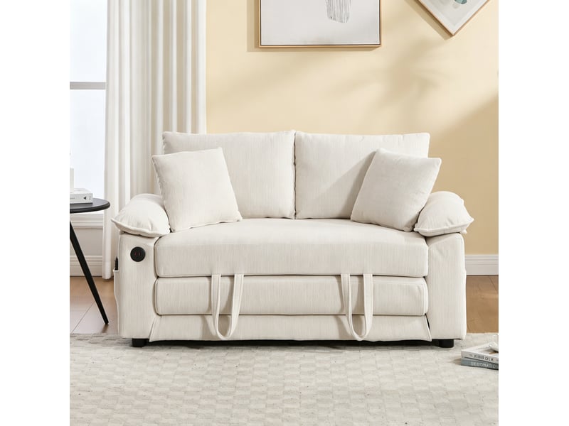  Canapé-lit convertible modenvie 3 en 1 2 places en chenille blanc avec poches latérales 135 x 66 x 80 cm  - Conforama E