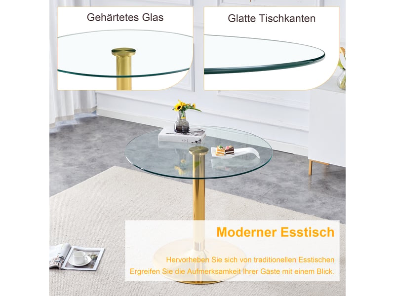 Table de bar ronde 2 places avec plateau en verre trempé - lpospi - base métallique stable, doré transparent 85 × 76 cm - Conforama E