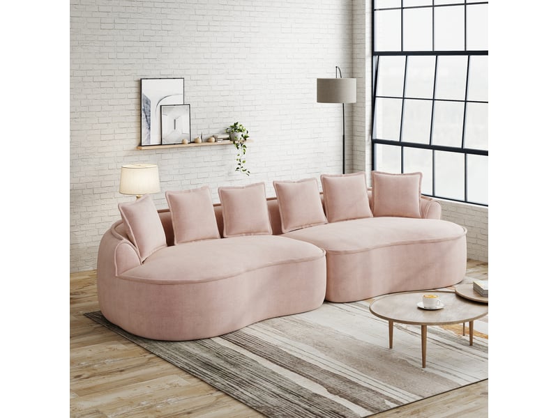  Canapé modulaire 4 places sans montage avec assise profonde et coussins, en chenille, rose  - Conforama B