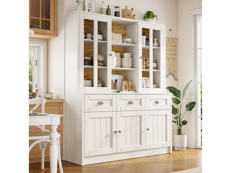  Vitrine salle à manger 140x40x180, tiroirs, portes coulissantes buffet, portes vitrées, design moderne, structure mdf robuste  - Conforama D