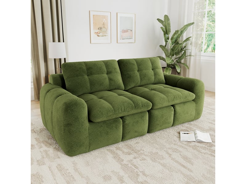 Canapé droit modulable 2 places en chenille vert – 194 x 97 x 68 cm Fay Lum - Conforama D
