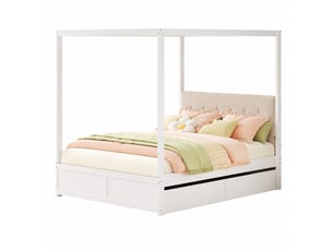 Lit avec rangement tcqpz 140 x 200 cm blanc avec dossier rembourré et 2 tiroirs