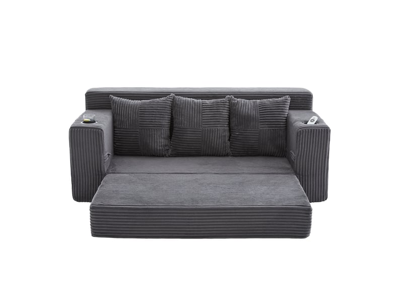  Canapé 3 places en velours côtelé, porte-gobelets, poches latérales, design sans cadre  - Conforama A