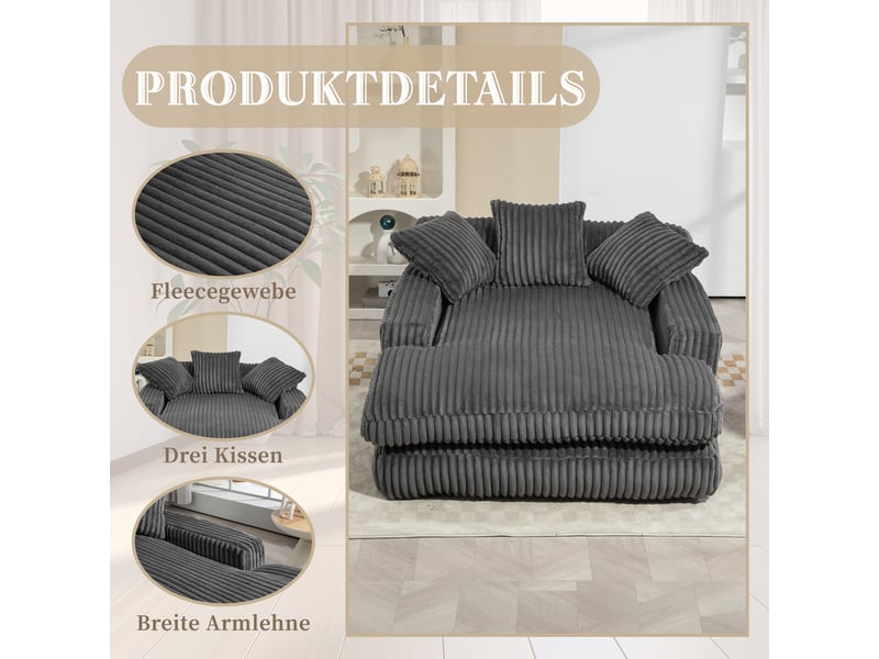 Canapé convertible, canapé-lit – style cloud, en velours tricoté, 1 place, gris foncé, coussins inclus - Conforama R