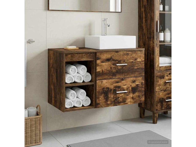 Ensemble de mobilier de salle de bain 2 pcs chêne fumé shl7800 - Conforama B