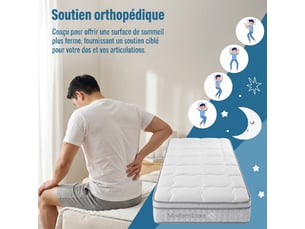 Matelas 90x200 cm <strong></strong>  <strong></strong> Ressorts ensachés + mousse soutien Ferme épaisseur 25 cm