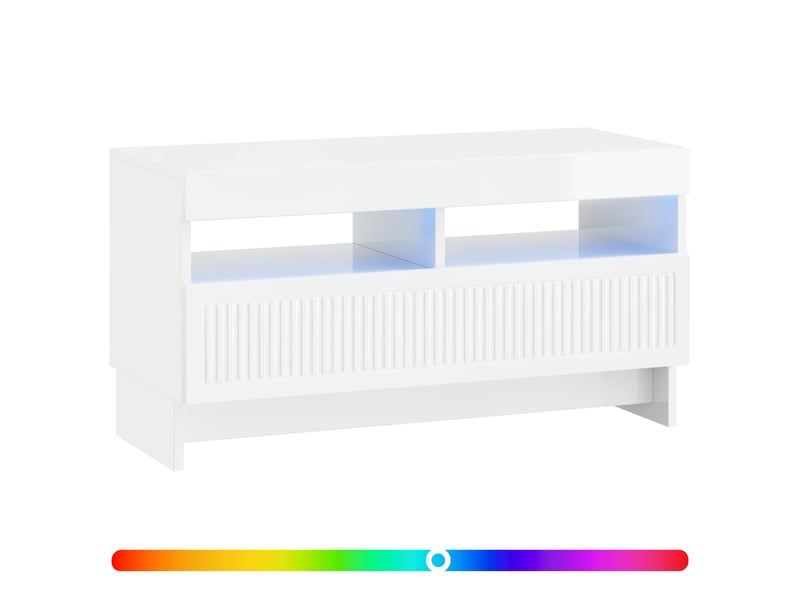 Meuble tv - banc tv - meuble de rangement led blanc brillant bois d'ingénierie - Conforama C