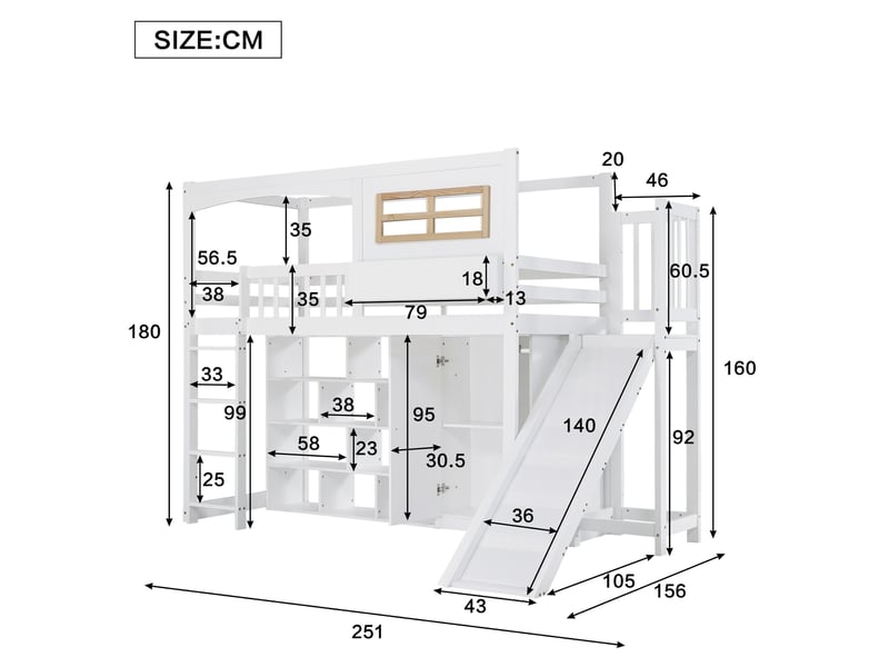 Lit superposé enfant avec toboggan et armoire blanc et naturel 90 x 200 cm - Conforama E