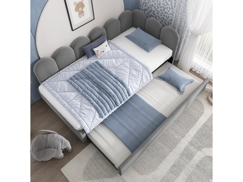  Lit jour avec canapé lit en velours gris 90 x 200 cm  - Conforama B