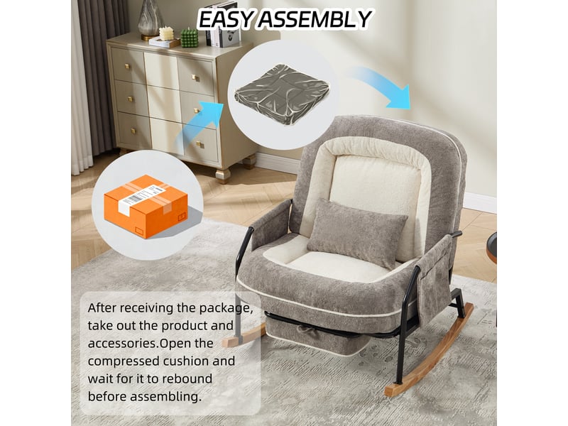  Fauteuil à bascule surdimensionné en fausse fourrure, dossier réglable et repose-pied escamotable, avec poche latérale  - Conforama C