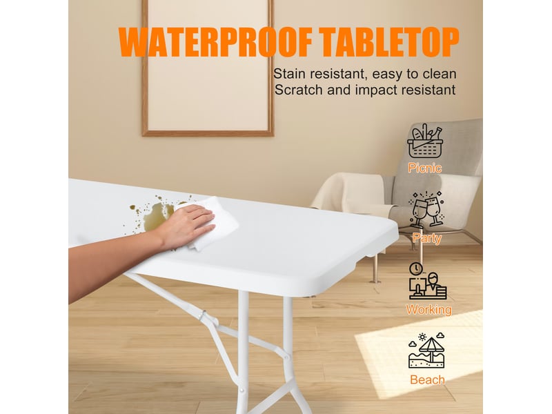  Table de jardin pliante 244 x 76 x 73,6 cm blanche, plastique haute densité et acier, avec poignée  - Conforama E