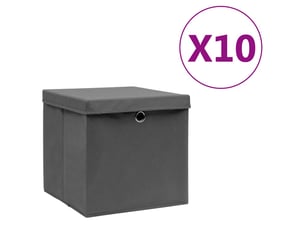 Boîtes de rangement avec couvercles 10 pcs 28x28x28 cm gris
