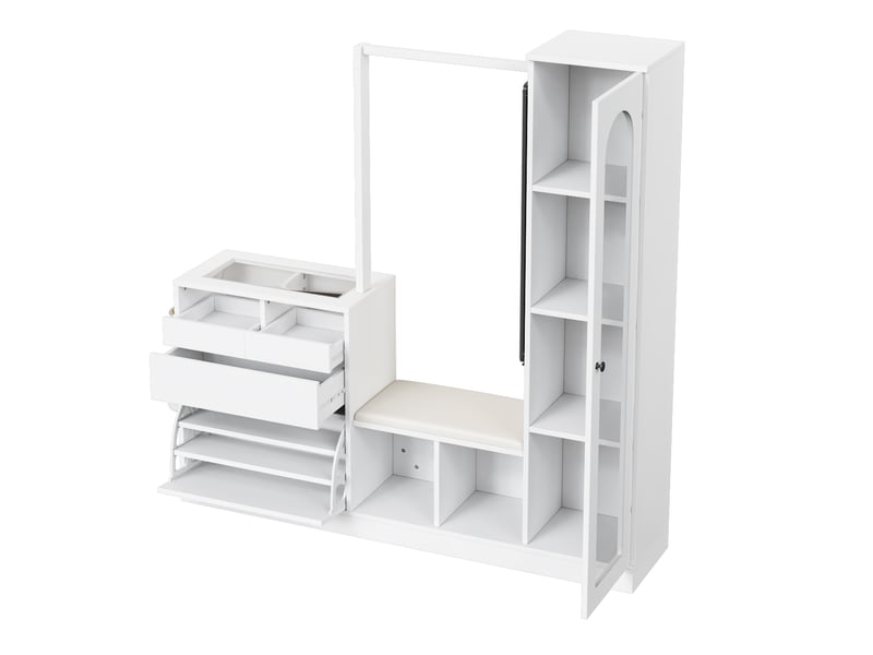 Ensemble vestiaire d'entrée avec miroir, banc à chaussures et led blanc  - Conforama A