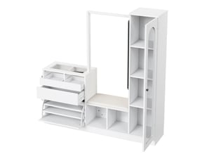 Ensemble vestiaire d'entrée avec miroir, banc à chaussures et led blanc