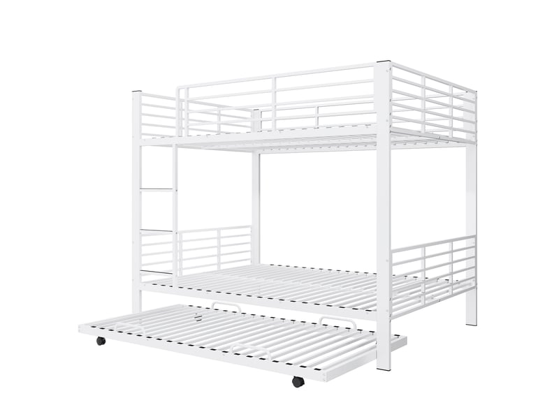 Lit superposé métal blanc 140x200 cm avec lit gigogne, 3 couchages et structure robuste - Conforama D