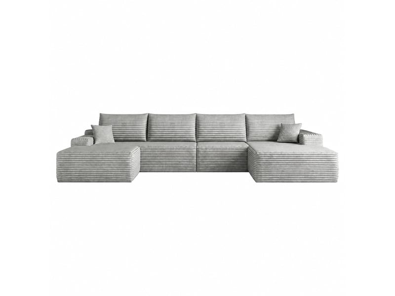  Canapé d'angle avec méridienne, modulable 5 places, assise profonde, 340 cm, gris  - Conforama A
