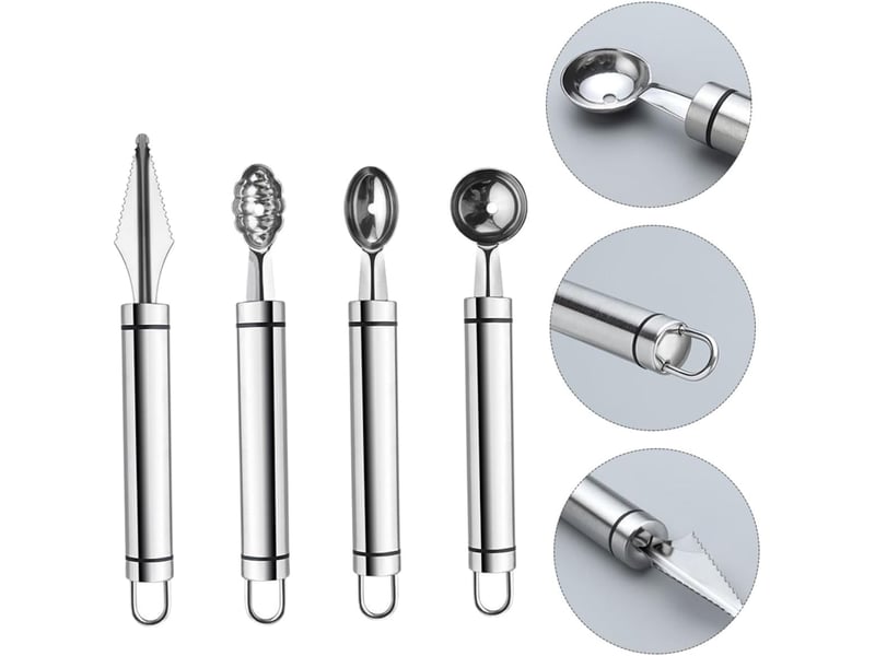  Outils de sculpture sur fruits cuillère à melon en acier inoxydable 304 lot de 4 pièces cuillères à pastèque et melon utiles pour découpe  - Conforama C