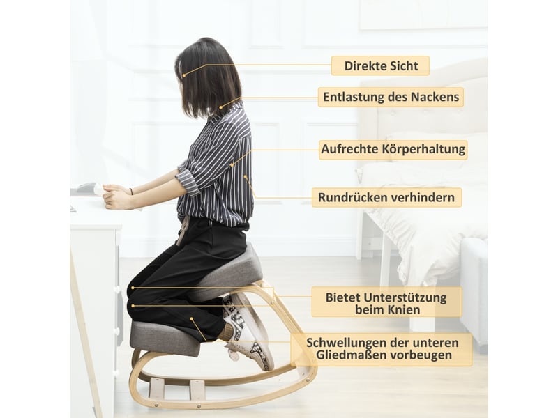  Chaise ergonomique à genoux,51x69x58 cm,bois et polyester,gris  - Conforama E