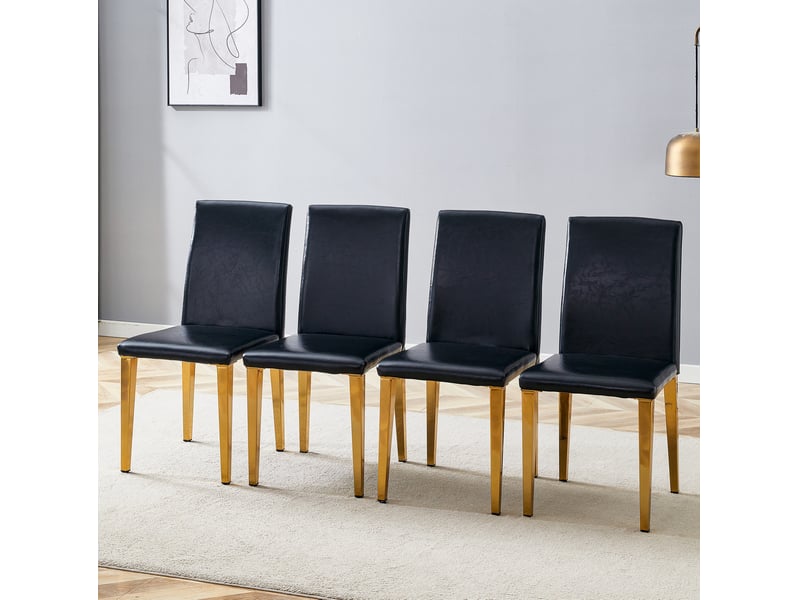  Lot de 4 chaises de salle à manger 90 cm chaise cuisine, chaise design moderne, dossier confortable, noir pu, doré métal  - Conforama B