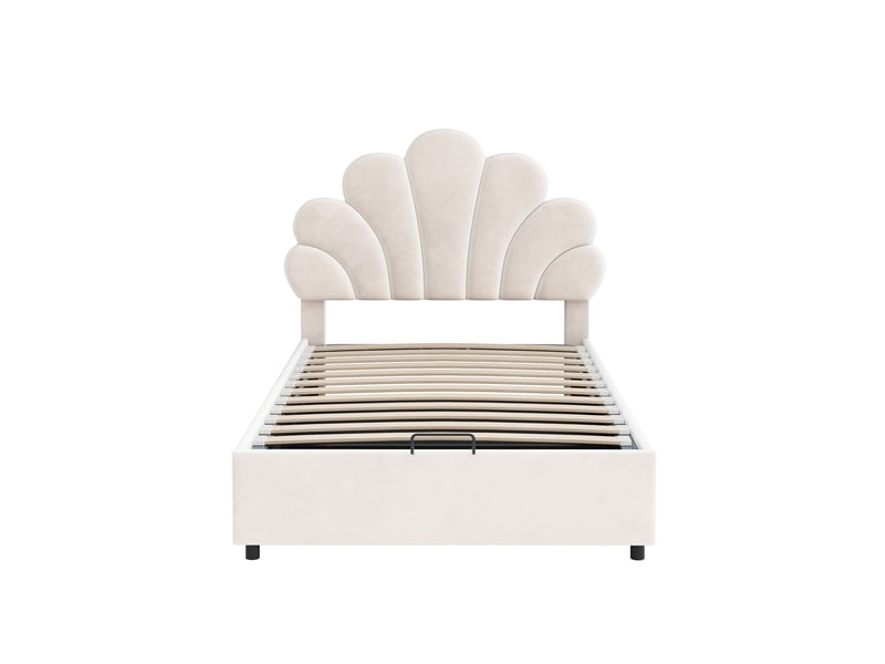  Lit enfant 90x200cm,lit coffre en velours avec tête de lit réglable en hauteur,en forme de fleur,beige lit enfant beige - Conforama D