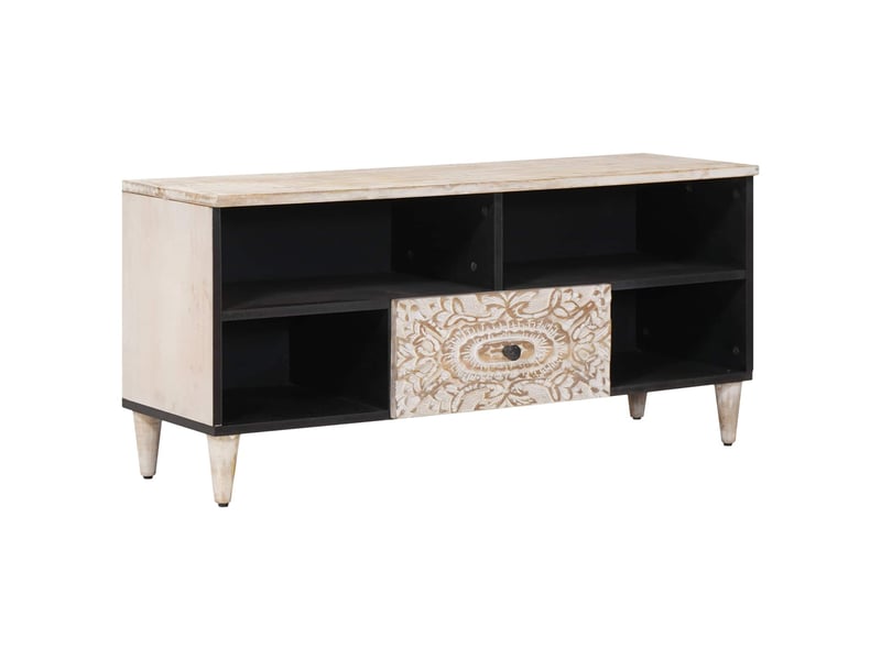  Meuble tv - banc tv - meuble de rangement blanc 100 x 33,5 x 46 cm bois de mangue massif  - Conforama B