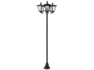 Lanterne solaire de jardin à 3 lampes, mât en acier inoxydable, 120 lumens (led), 51,5 x 47 x 182,5 cm, étanche ip44, pour jardin ou balcon, noire.