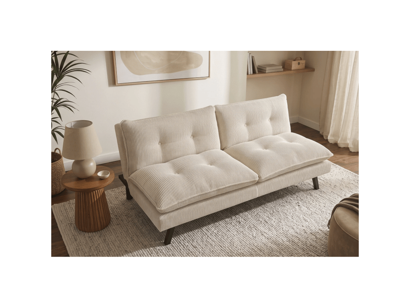 Canapé convertible azena 3 places en tissu côtelé – beige clair et noir – 190 x 80 x 90 cm - Conforama E