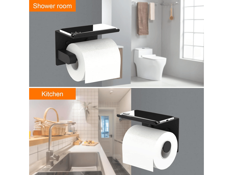  Support papier toilette mural, 304 acier inoxydable porte rouleau toilette, installation avec vis ou 3m auto-adhésif, noir taille unique  - Conforama E