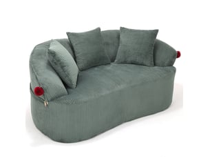 Canapé 2 places 163 x 93 cm – vert – velours côtelé, forme arquée, 3 coussins et coussin animal inclus