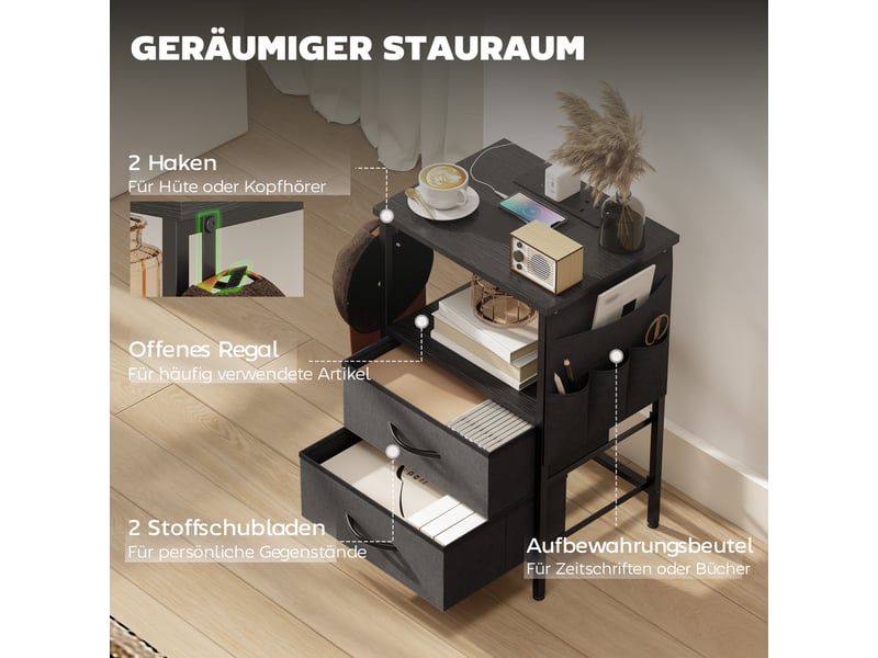  Table d'appoint bout de canapé avec station de charge noir 40 x 30 x 60 cm  - Conforama E