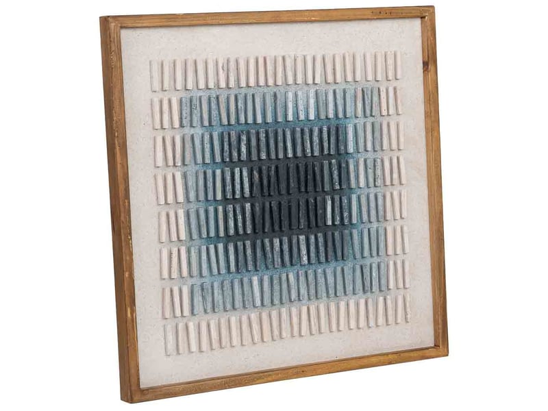 Tableau artisanal en bois recyclé relief beige et bleu 62x4x62h cm - Conforama A