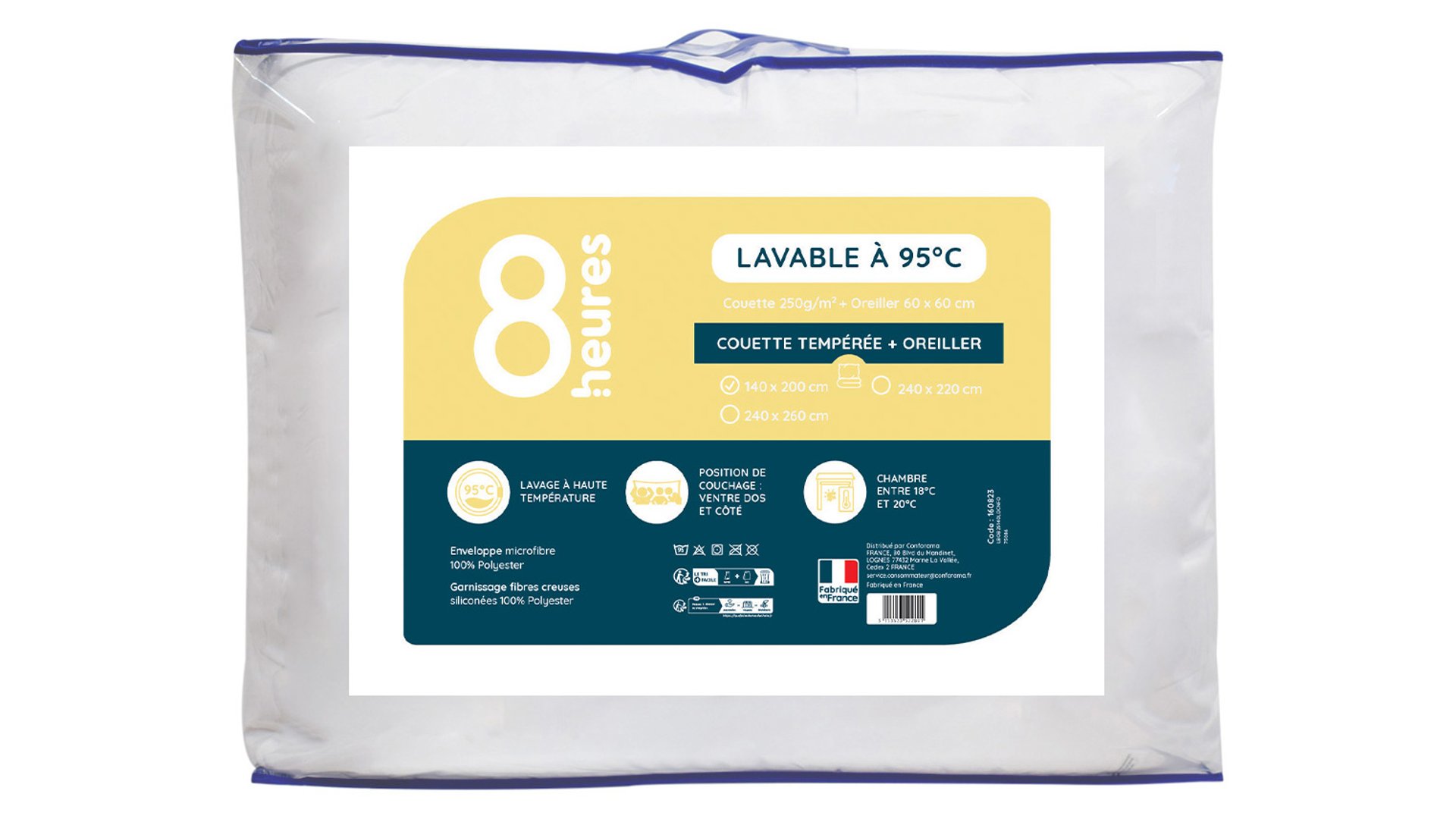 8 HEURES Couette 240x260 cm KIT LAVABLE A 95° blanc Conforama
