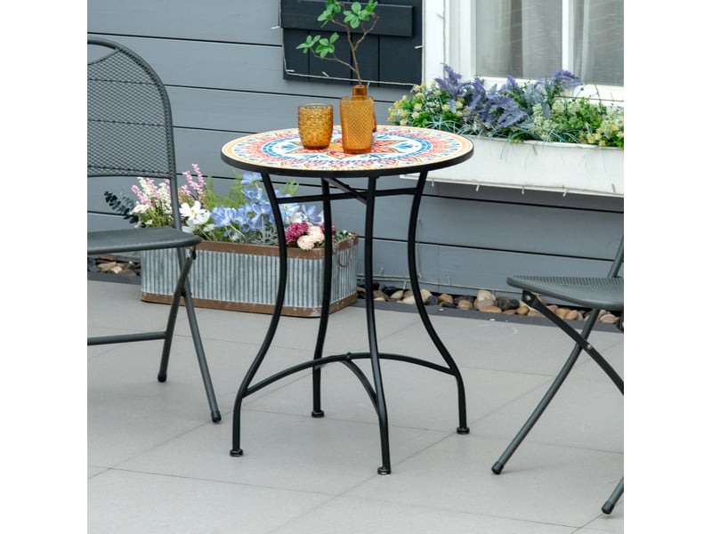 Table de jardin ulevr ronde à plateau mosaïque ø 60 cm, structure en métal, carreaux de céramique rouges, bleus et blancs  - Conforama B