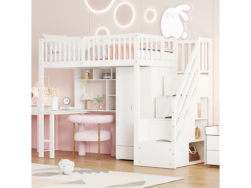  Lit mezzanine 90x200cm coloris blanc bois massif lit enfant blanc - Conforama D