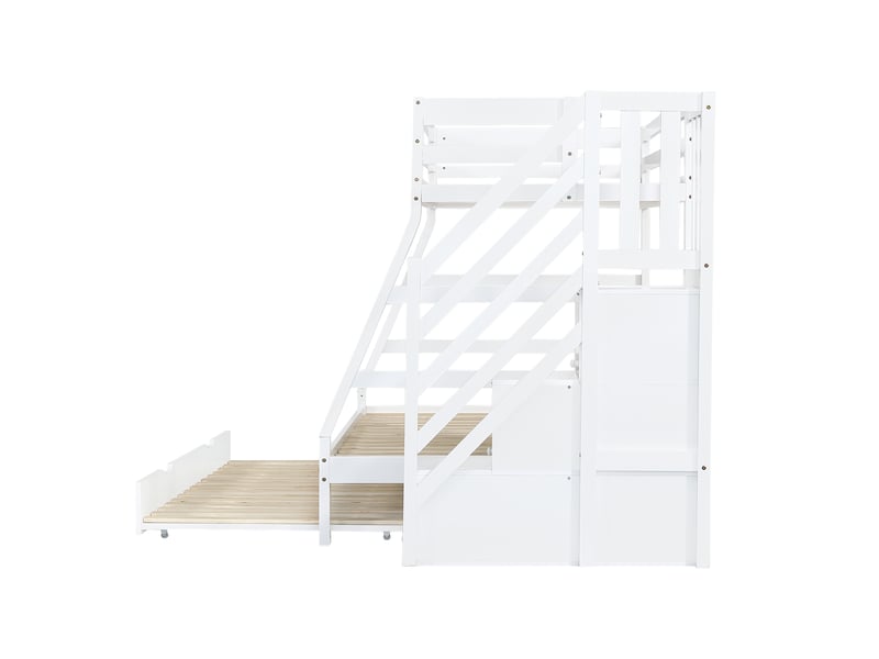 Lits superposés 90x200cm lit gigogne avec escalier et compartiment et barrières - lit en bois - blanc (sans matelas) - Conforama R