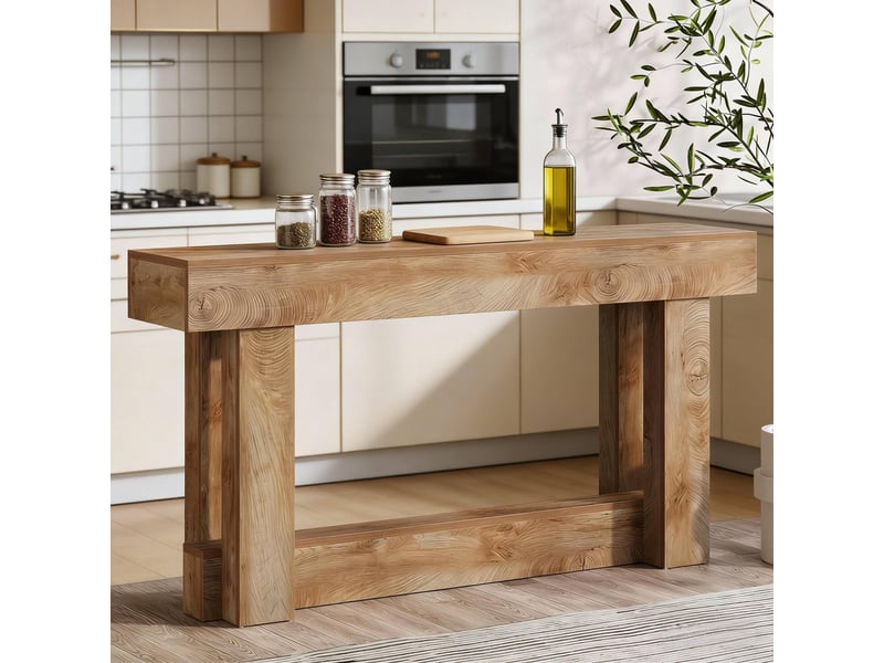  Table console 160x30x85 cm marron chêne clair avec étagère basse  - Conforama E