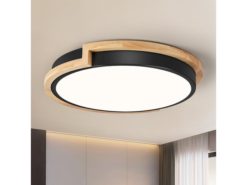  Plafonnier noir 30cm led 18w avec bois – 4000k  - Conforama B